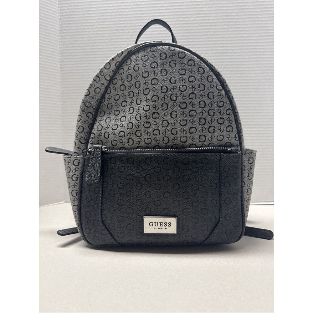 Guess Charcoal & Grey Signature Two-Tone Color Mini Backpack Purse front Pocket